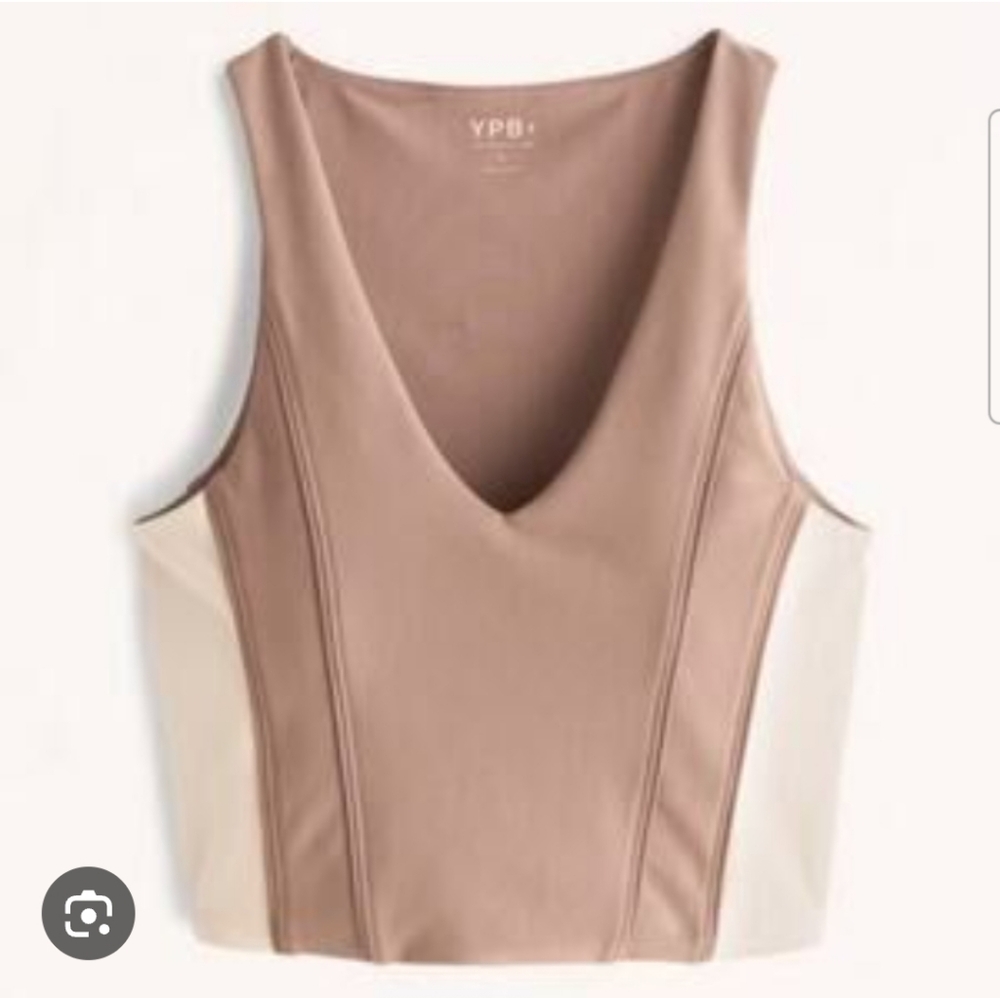 V-Neck Colorblock Crop Tank in Taupe and Cream